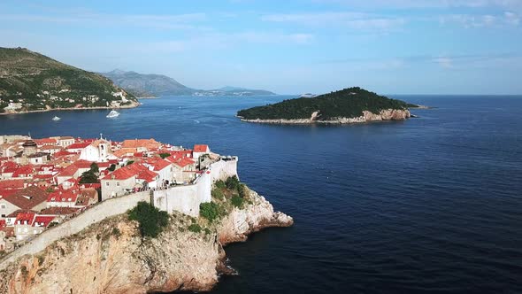 Aerial View of Dubrovnik City Walls from The Fort Bokar Side