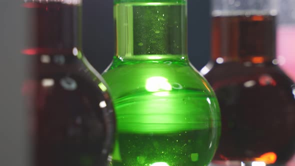 Glass Flasks in the Laboratory are Filled with Brightly Colored Liquids