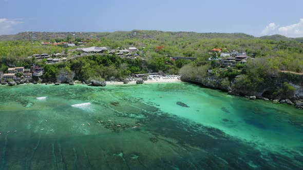 Aerial Drone Flight to Suluban Beach Bali Indonesia alt