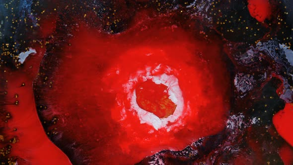 Red Fiery Flower Opens Against the Background of a Dark Sparkling Space alt