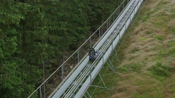 Motion Along Bobsleigh Track Past Green Forest Landscape alt
