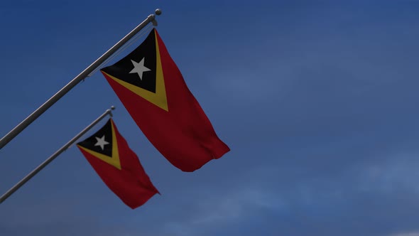 East Timor  Flags In The Blue Sky - 4K
