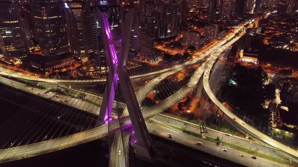 Night scape downtown Sao Paulo Brazil. Night city landscape of downtown district alt