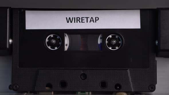 Wiretap Audio Recording in Cassette Tape Deck Player Spying in 1980's Close Up alt