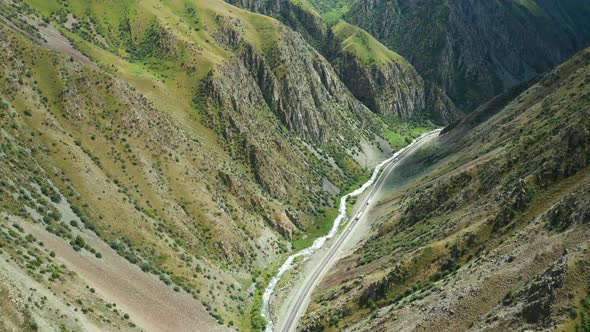 Aerial View of a Mountain Gorge in the Tien Shan Mountains Kyrgyzstan