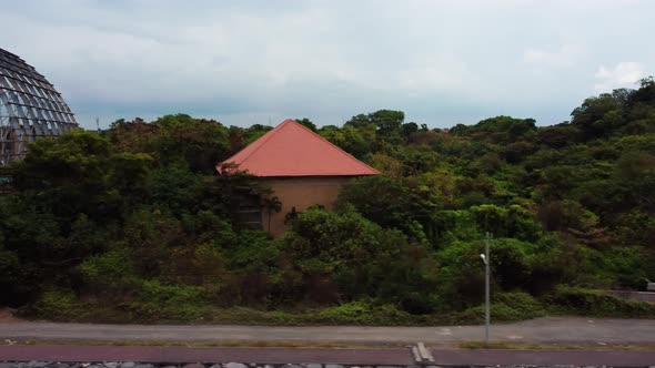 View destructed building in abandoned park alt