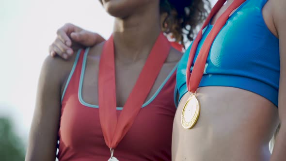 Young Female Prize Winners Celebrating Victory in Sports Competition, Career alt
