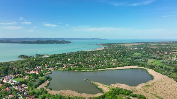 Aerial view of Lake Balaton in Balatonfoldvar, Hungary