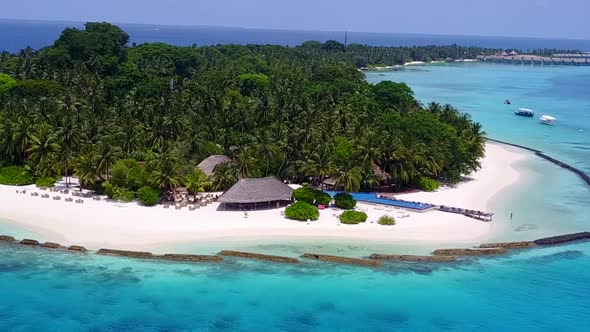 Aerial view abstract of tropical tourist beach time by blue lagoon and sand background alt