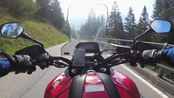 POV Biker Rides on Motorbike By Scenic Green Mountain Road Swiss Alp Moto Trip alt