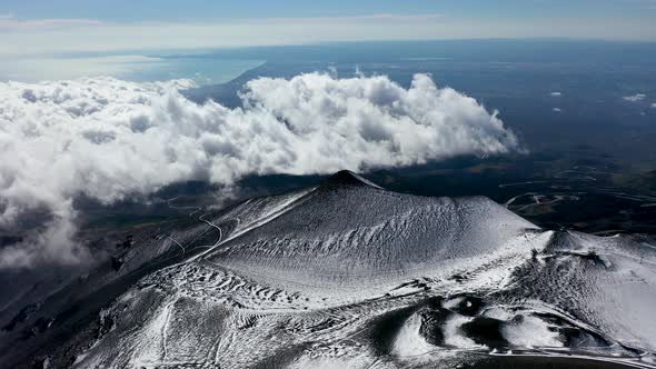 Mount Etna on the Island of Sicily in the Early Morning. Bird's Eye View