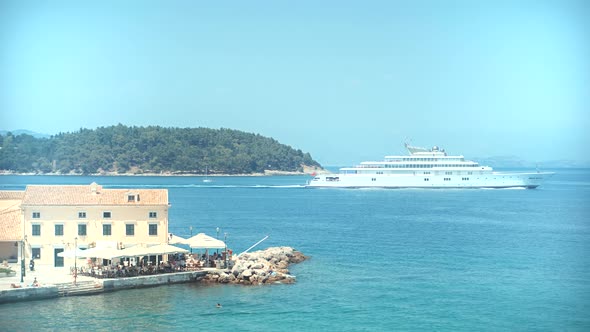 Greek Island Corfu And Ship. Kerkyra City Inspiration Travel Holiday Trip. Sea Breeze Summertime alt