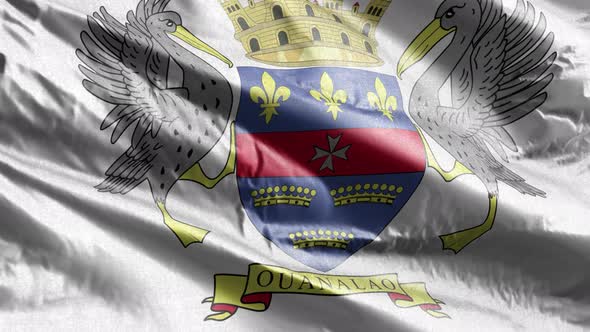 Saint Barthelemy textile flag waving on the wind. Slow motion. 20 seconds loop.  alt