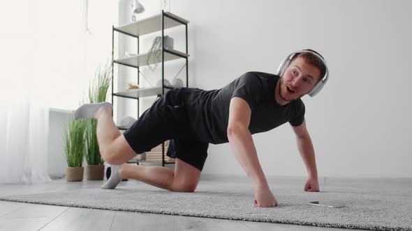 Enjoying Sport Happy Man Home Training Fitness alt