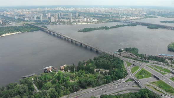 pedestrian bridge aerial view Kyiv kiev Ukraine