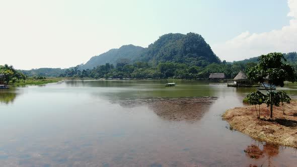 4k aerial drone video flying over the luxuriant Laguna de los Milagros Miracles Lakes inTingo Mari alt