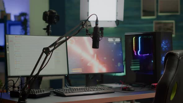 Empty Streaming Home Studio Equipped with Professional Equipment alt