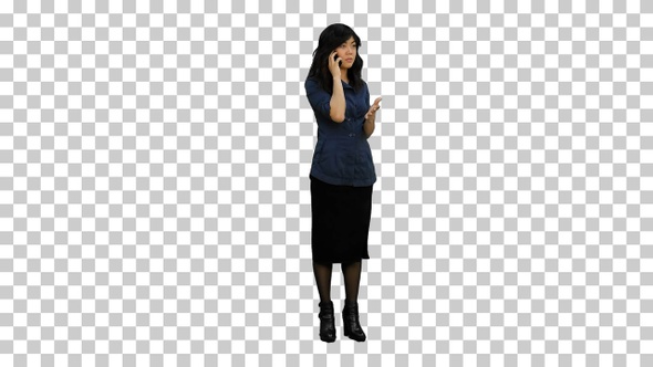 Angry asian business woman talking on cell phone, Alpha Channel