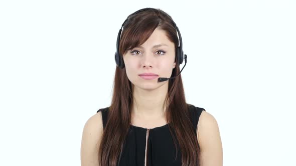 Portrait of Call Center Girl with Headphones alt