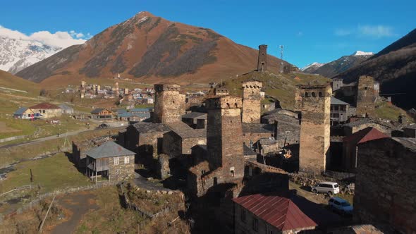 View of the Ushguli Village at the Foot of Mt alt