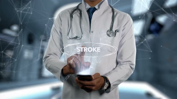 Stroke Male Doctor Hologram Illness Word alt