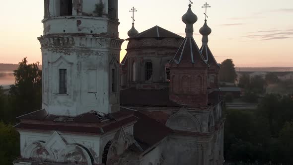 Aerial View of the Destroyed Church in the Village of Issad at Dawn
