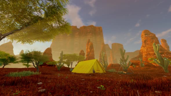 Camping In The Desert With Sunrise