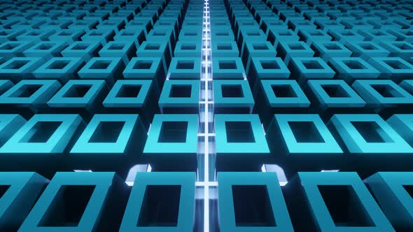 Metal Squares with Reflections From Blue or Ciyan Light