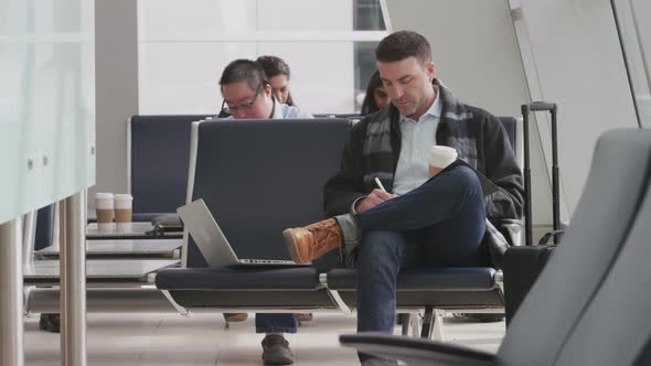 Businessman working at airport