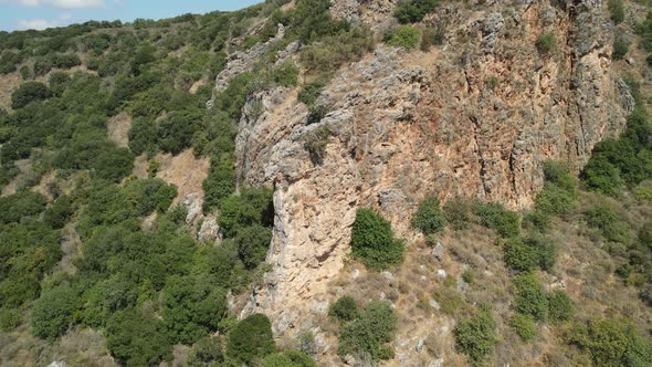 Green Valley Near Monfort Castle Ruins in Israel Aerial  Footage