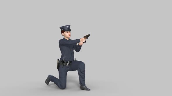 Police Girl Shoots a Pistol