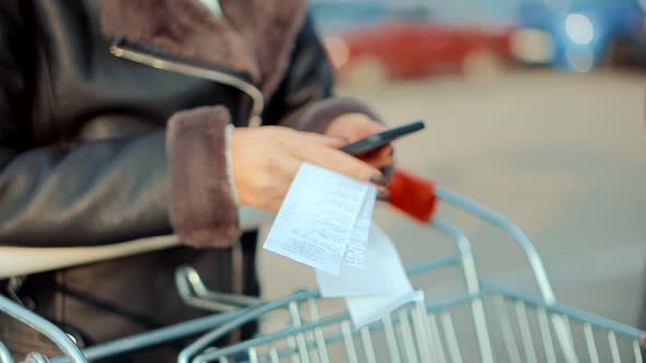 Shopping Store Cash Receipt. Payment Invoice In Grocery Supermarket.Printed Receipt From Hypermarket alt