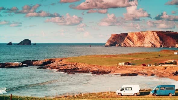 Campervans on Coast, Asturias Spain. Timelapse alt