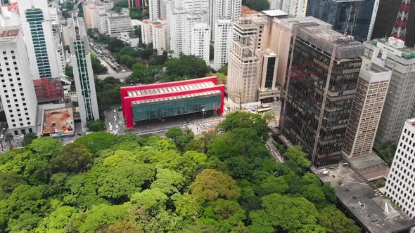 Museum Of Art Sao Paulo, Park Trianon, Brazil (Aerial View, Drone Footage) alt