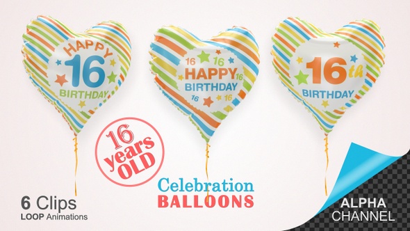 16th Birthday Celebration Helium Balloons / Sixteen Years Old