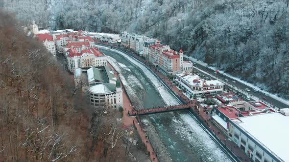 Aerial View of Famous Alpine Ski Resort Red Polyana in Winter Sochi Small Rown
