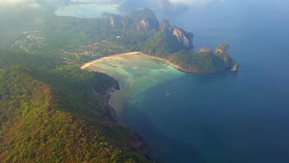 Aerial view of Phi Phi, Maya beach at sunset with Andaman sea in Phuket. Thailand alt