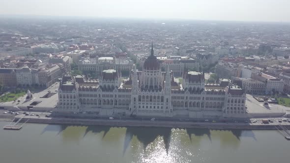 Aerial view of Parliament palace of Budapest on Danube riverside. Hungary alt