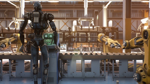 Robots Work In a Factory