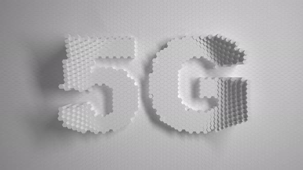 Covid Logo text White mosaic surface with moving hexagons