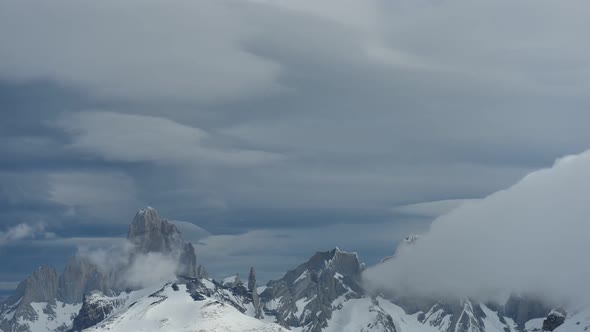 Time lapse view of jagged mountain peaks in Patagonia, South America alt