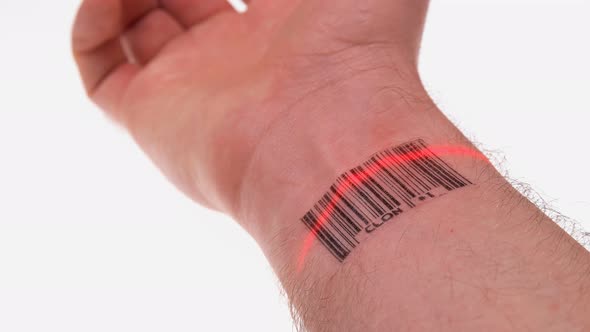 the Scanner Scans the Wrist of a Person with a Barcode Labeled Clone 1 alt