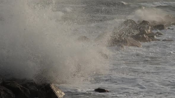 waves crashing on rocks, mediterranean sea, France alt