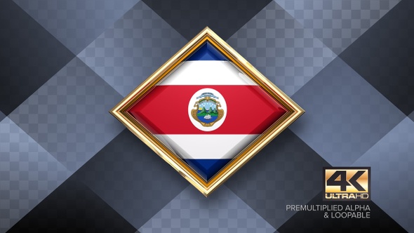 Costa Rica Flag Rotating Badge 4K Looping with Transparent Background
