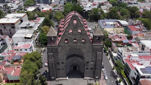 A zoom out shot of St. Augustine Parish church in Polanco, Mexico City. A beautiful view of the chur alt
