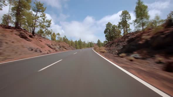 Driving a car with attached action cam in Teide National Park Tenerife alt