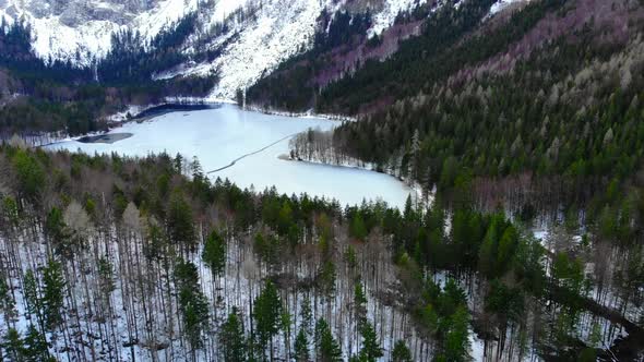 Beautiful view on the lake langbathsee and mountains drone video alt