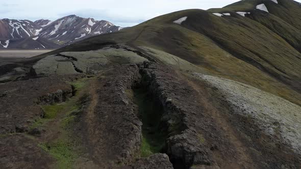 Icelandic Highlands with Deep Cracks on a Surface