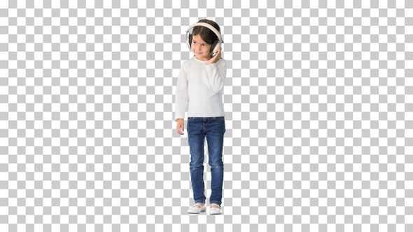 Little girl dressed in white listening, Alpha Channel alt