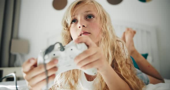 Girl Playing Video Game with Joystick